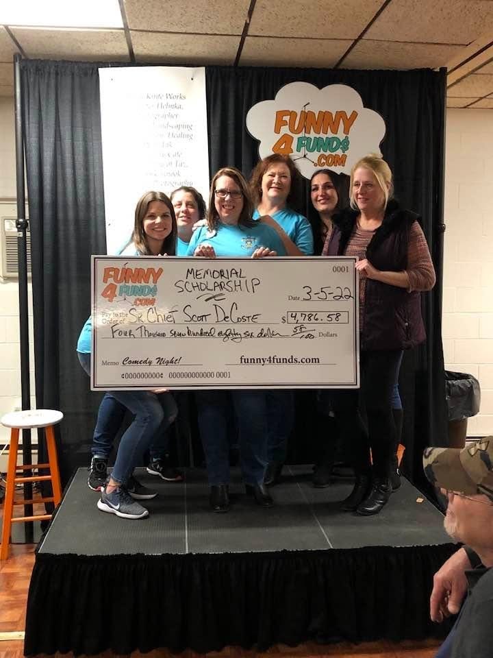 Funny4Funds Comedy Night — $4,786.58 memorial scholarship check presentation